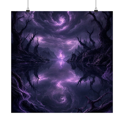Cursed Mirror Lake - Dark Fantasy Art Print (Matte Poster) - Moikas