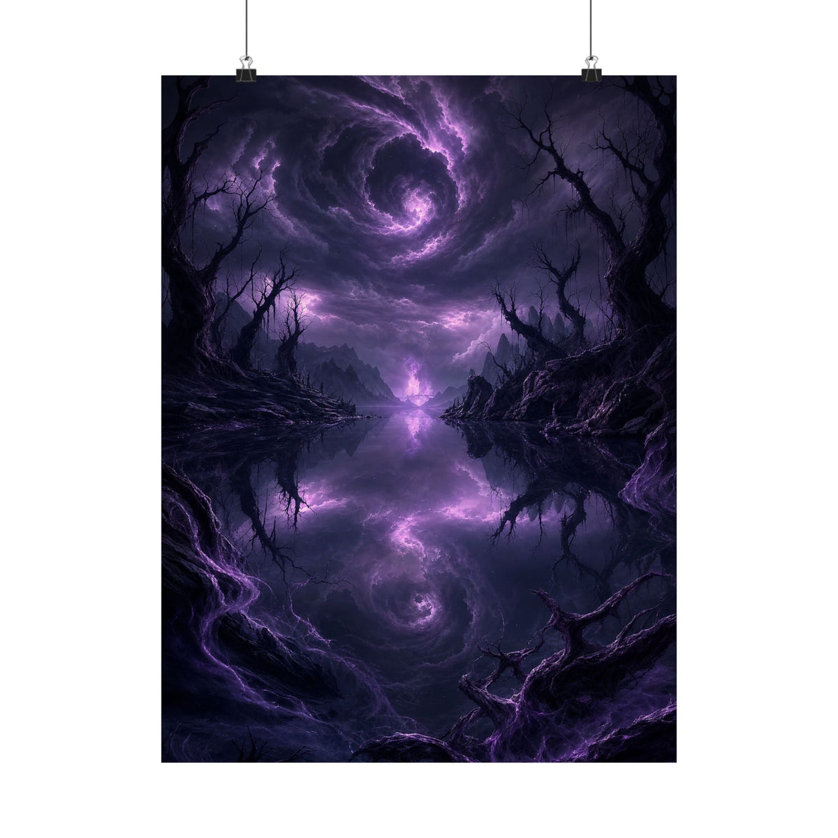 Cursed Mirror Lake - Dark Fantasy Art Print (Matte Poster) - Moikas