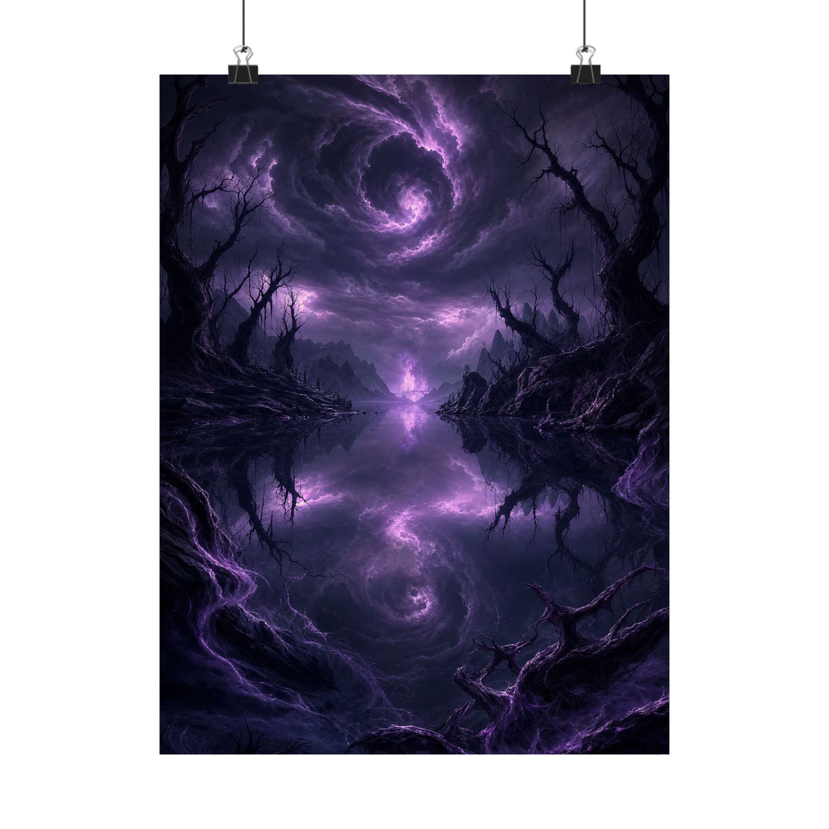 Cursed Mirror Lake - Dark Fantasy Art Print (Matte Poster) - Moikas