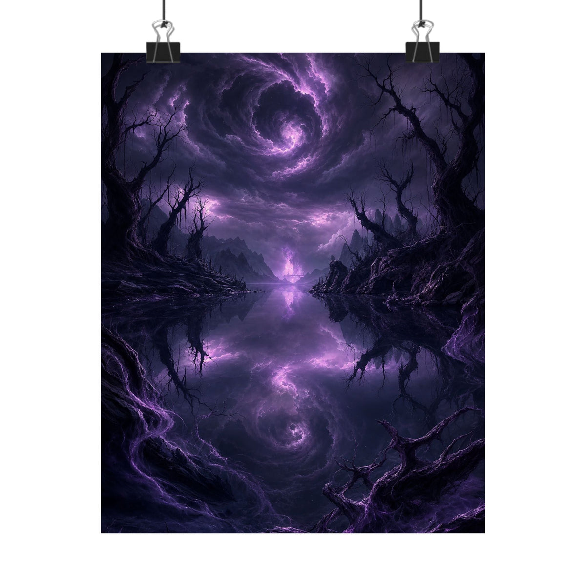 Cursed Mirror Lake - Dark Fantasy Art Print (Matte Poster) - Moikas