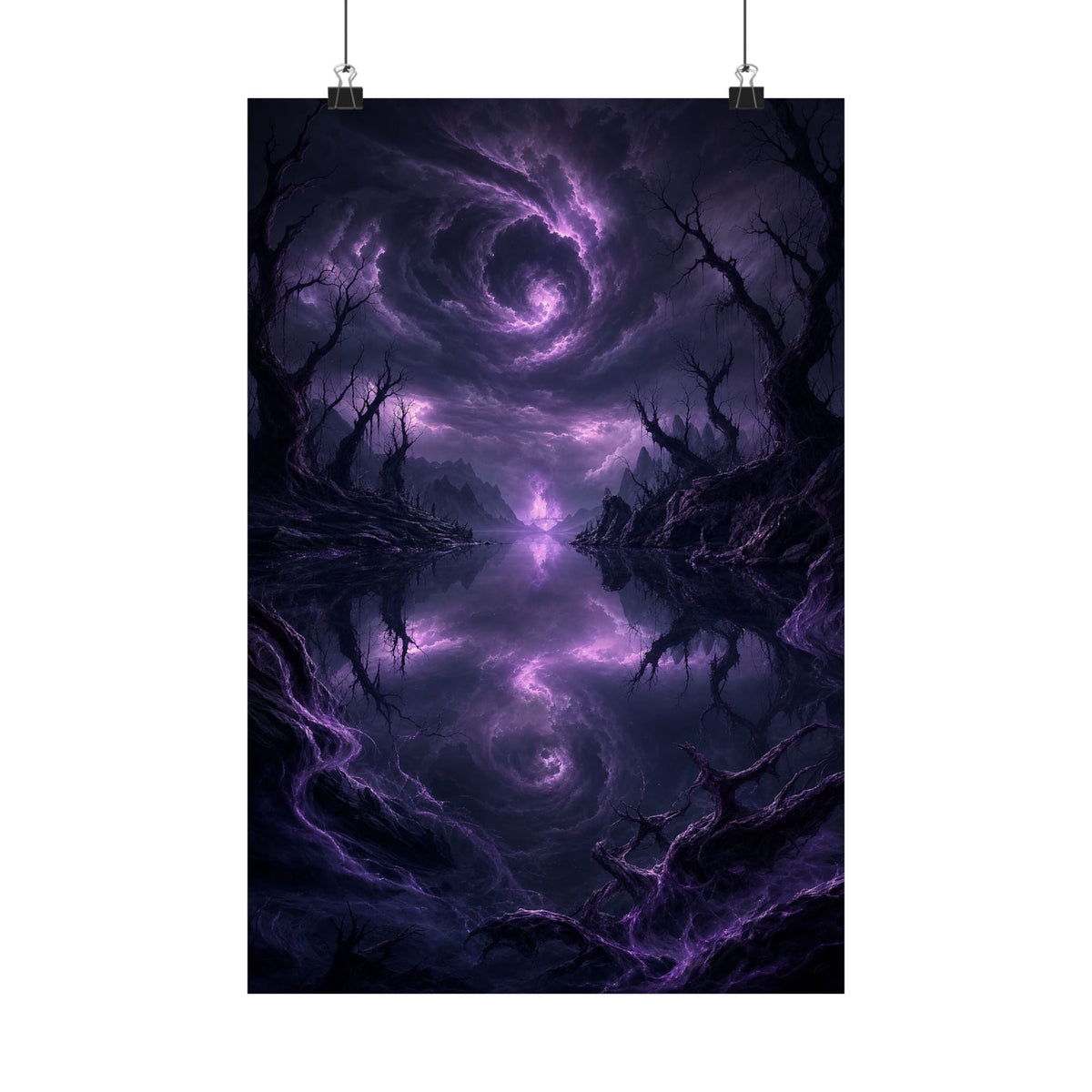 Cursed Mirror Lake - Dark Fantasy Art Print (Matte Poster) - Moikas