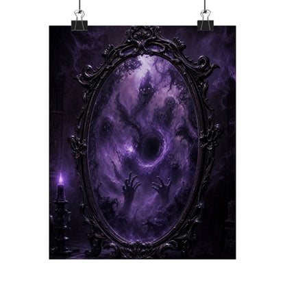 Cursed Mirror Reflecting Horrors - Dark Fantasy Art Print (Matte Poster) - Moikas