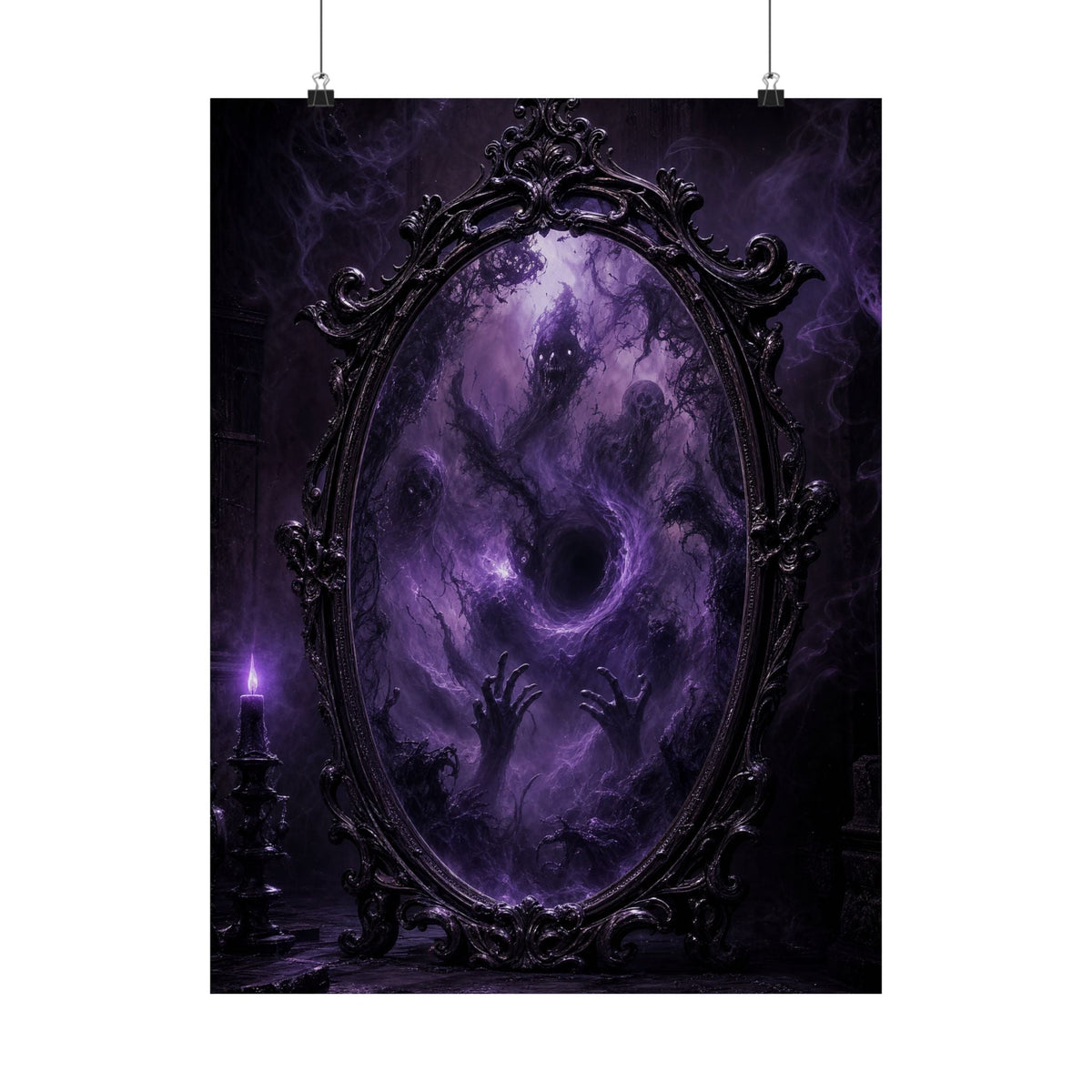 Cursed Mirror Reflecting Horrors - Dark Fantasy Art Print (Matte Poster) - Moikas