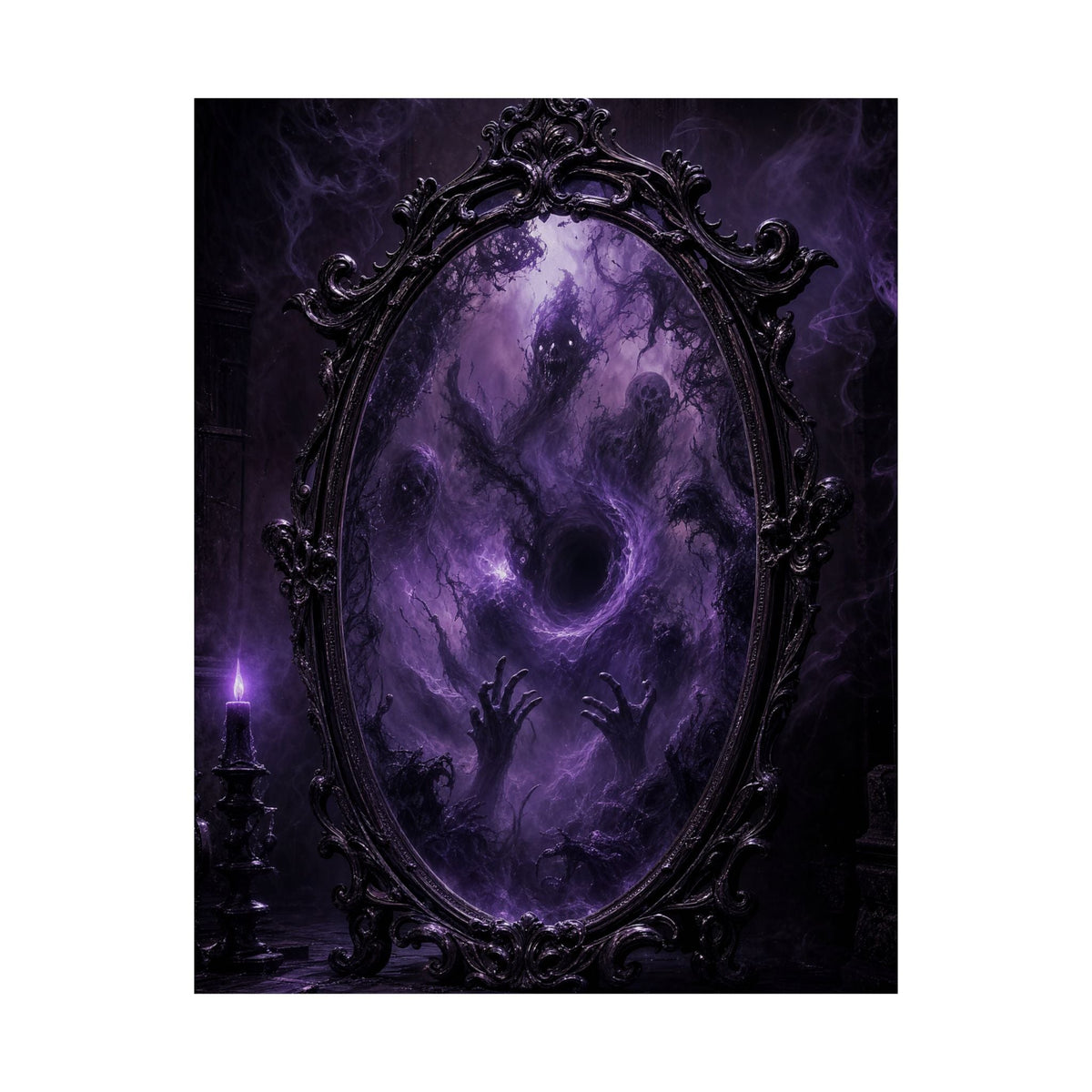 Cursed Mirror Reflecting Horrors - Dark Fantasy Art Print (Matte Poster) - Moikas
