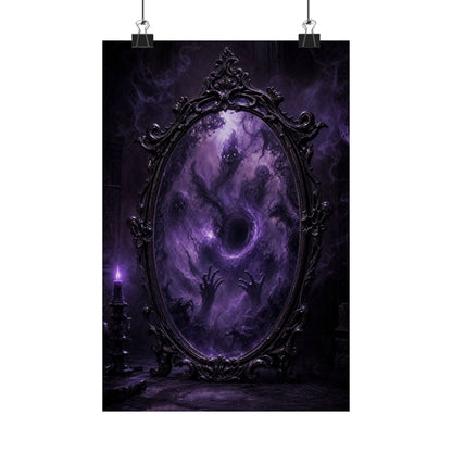 Cursed Mirror Reflecting Horrors - Dark Fantasy Art Print (Matte Poster) - Moikas