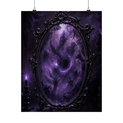 Cursed Mirror Reflecting Horrors - Dark Fantasy Art Print (Matte Poster) - Moikas