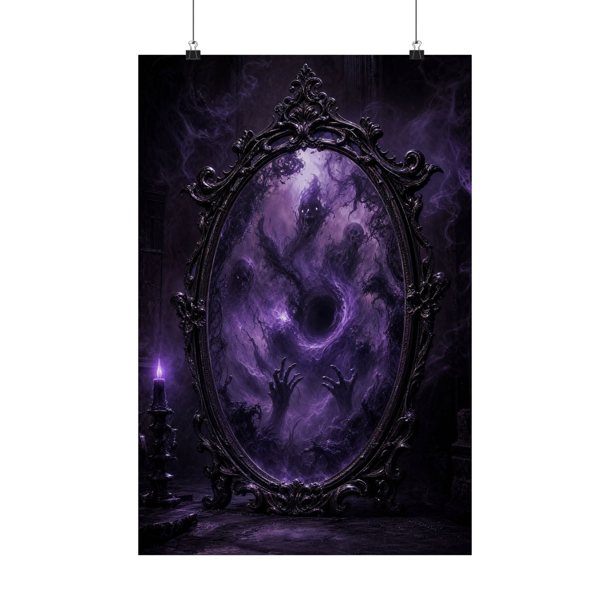 Cursed Mirror Reflecting Horrors - Dark Fantasy Art Print (Matte Poster) - Moikas