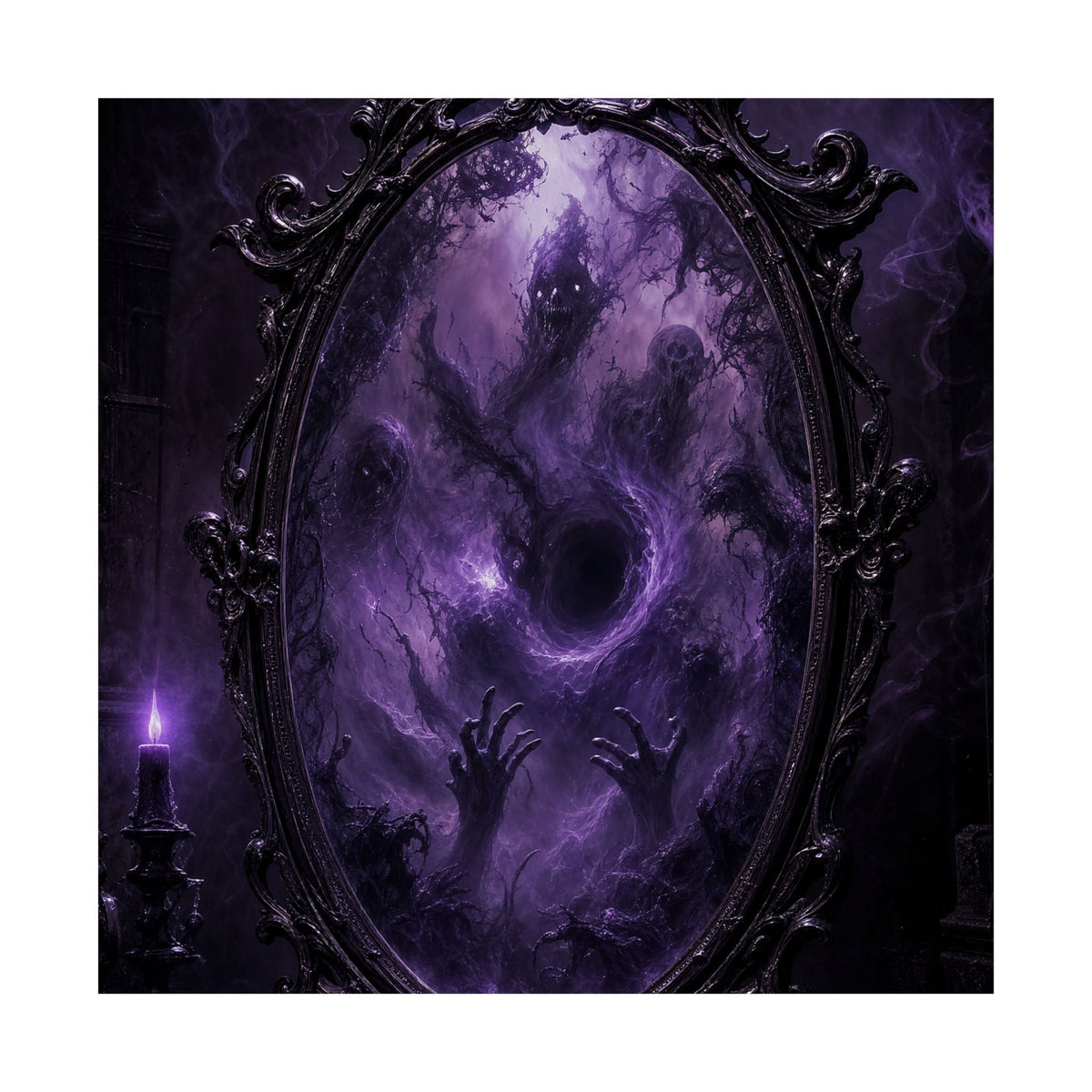 Cursed Mirror Reflecting Horrors - Dark Fantasy Art Print (Matte Poster) - Moikas