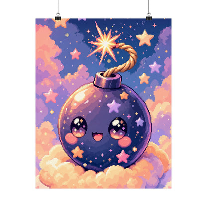 Cute Bomb Character With Fuse - Kawaii Gaming Art Print (Matte Poster) - Moikas