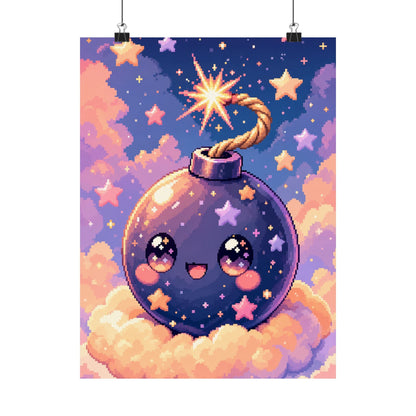 Cute Bomb Character With Fuse - Kawaii Gaming Art Print (Matte Poster) - Moikas