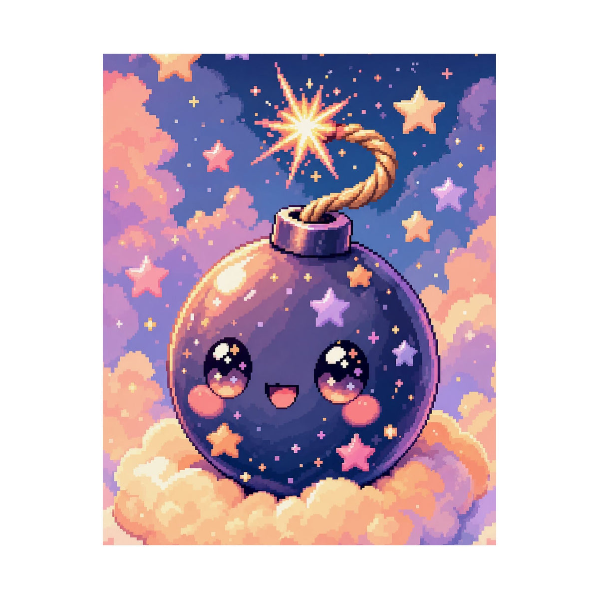 Cute Bomb Character With Fuse - Kawaii Gaming Art Print (Matte Poster) - Moikas
