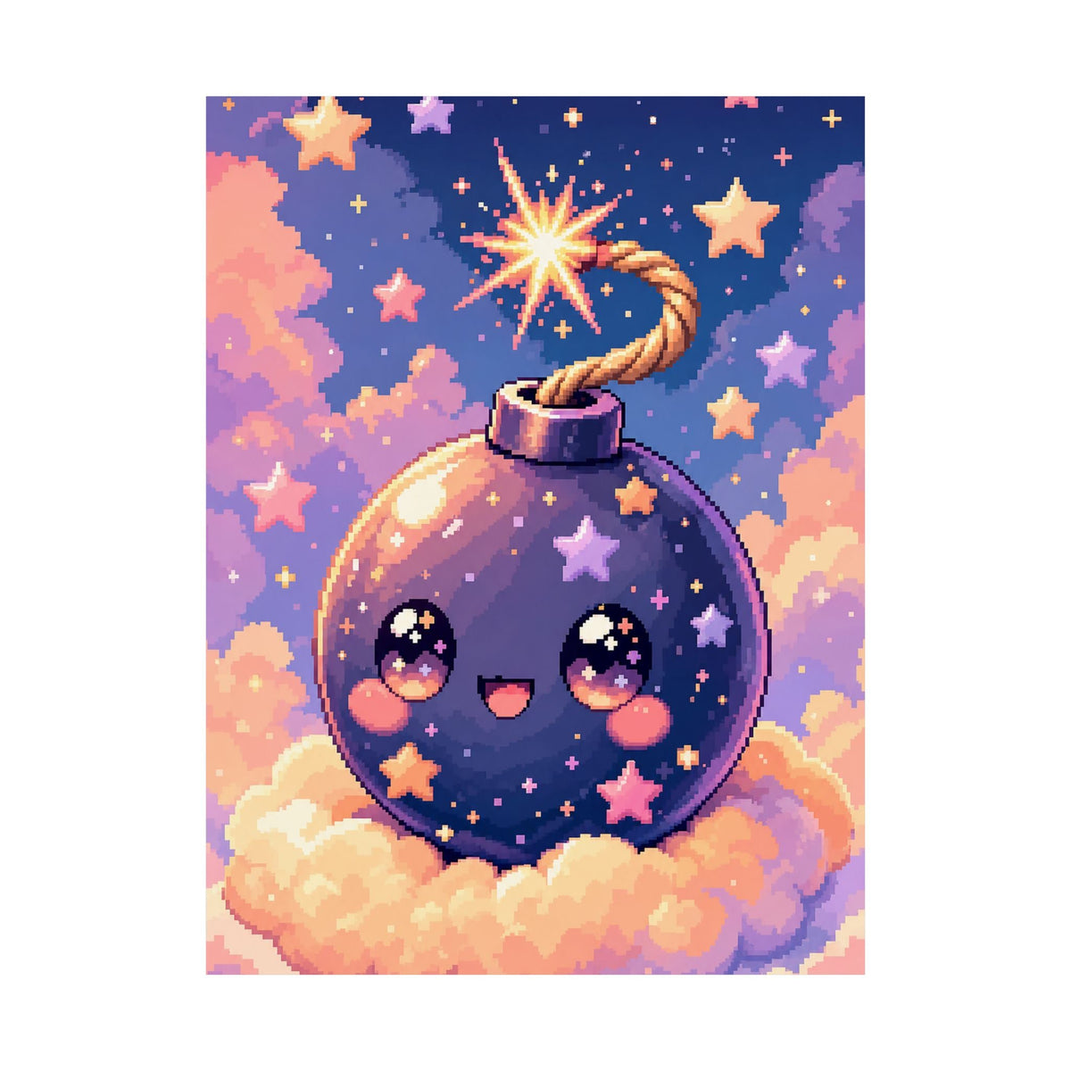 Cute Bomb Character With Fuse - Kawaii Gaming Art Print (Matte Poster) - Moikas