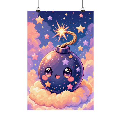 Cute Bomb Character With Fuse - Kawaii Gaming Art Print (Matte Poster) - Moikas