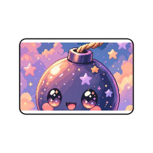 Cute Bomb Character With Fuse - Kawaii Gaming Gaming Desk Mat - Moikas