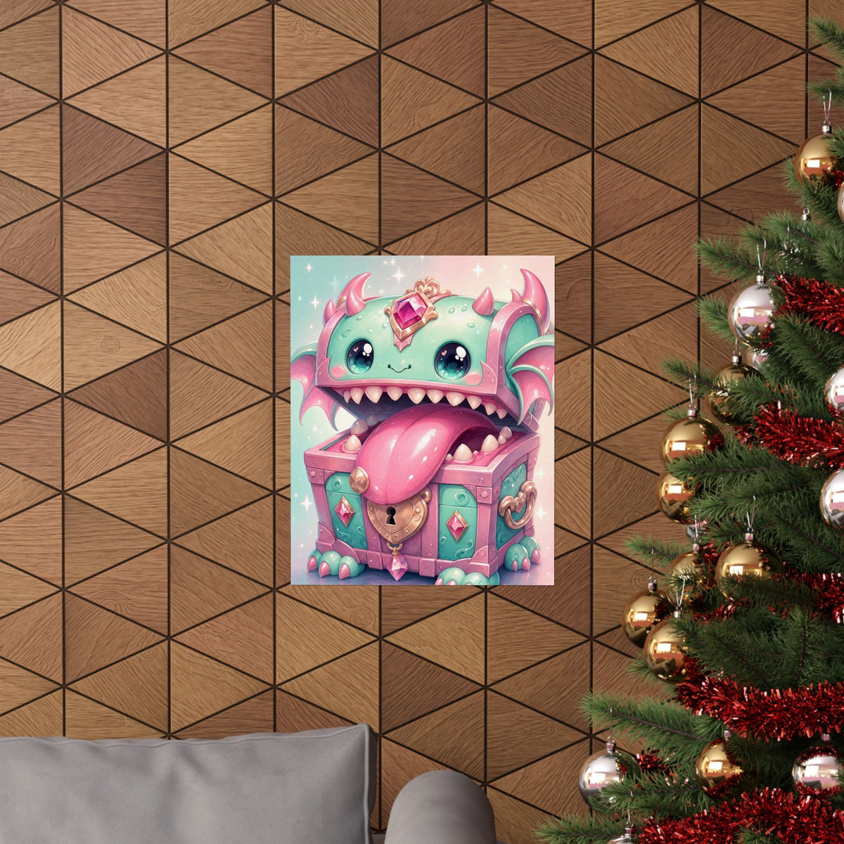 Cute Chest Monster With Tongue - Kawaii Gaming Art Print (Matte Poster) - Moikas