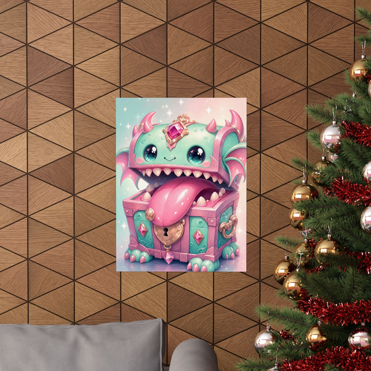 Cute Chest Monster With Tongue - Kawaii Gaming Art Print (Matte Poster) - Moikas