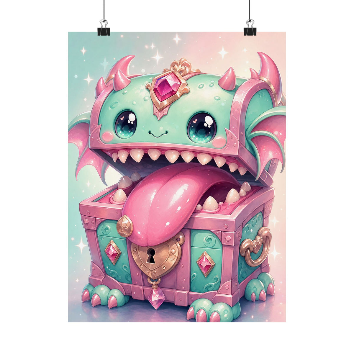 Cute Chest Monster With Tongue - Kawaii Gaming Art Print (Matte Poster) - Moikas