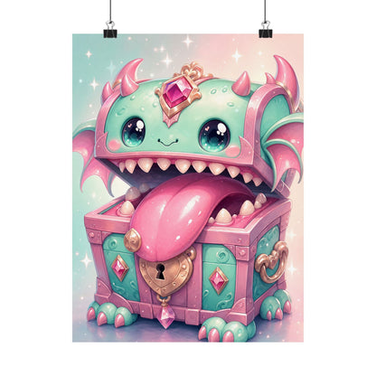 Cute Chest Monster With Tongue - Kawaii Gaming Art Print (Matte Poster) - Moikas