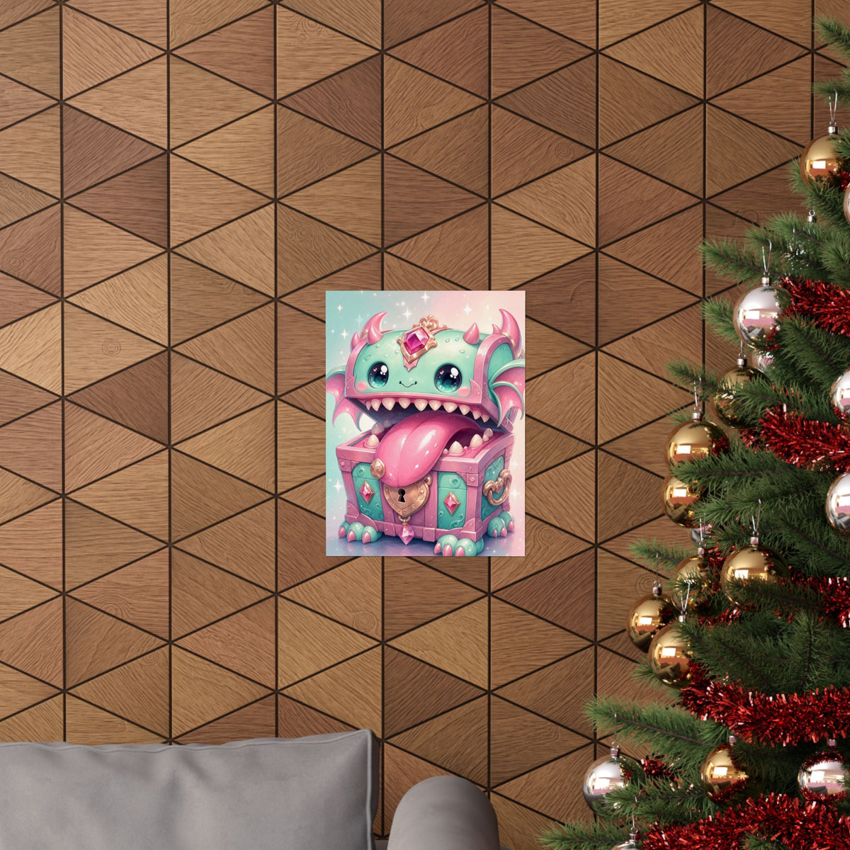 Cute Chest Monster With Tongue - Kawaii Gaming Art Print (Matte Poster) - Moikas