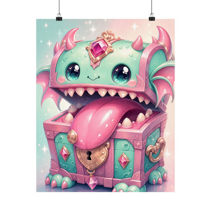 Cute Chest Monster With Tongue - Kawaii Gaming Art Print (Matte Poster) - Moikas