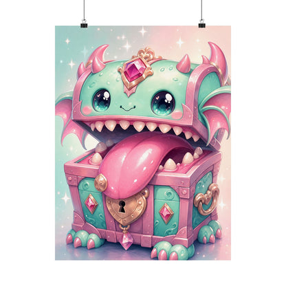 Cute Chest Monster With Tongue - Kawaii Gaming Art Print (Matte Poster) - Moikas
