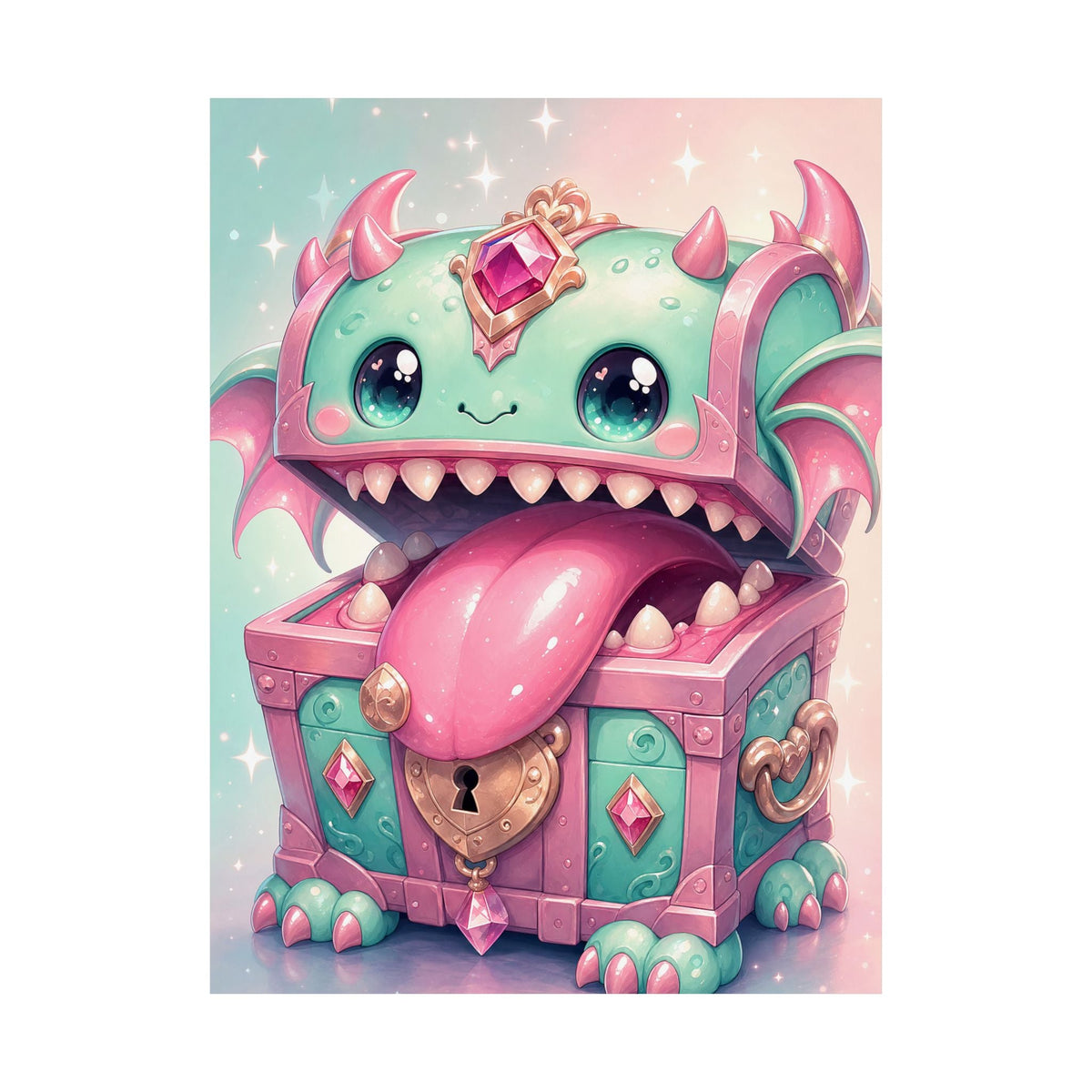 Cute Chest Monster With Tongue - Kawaii Gaming Art Print (Matte Poster) - Moikas