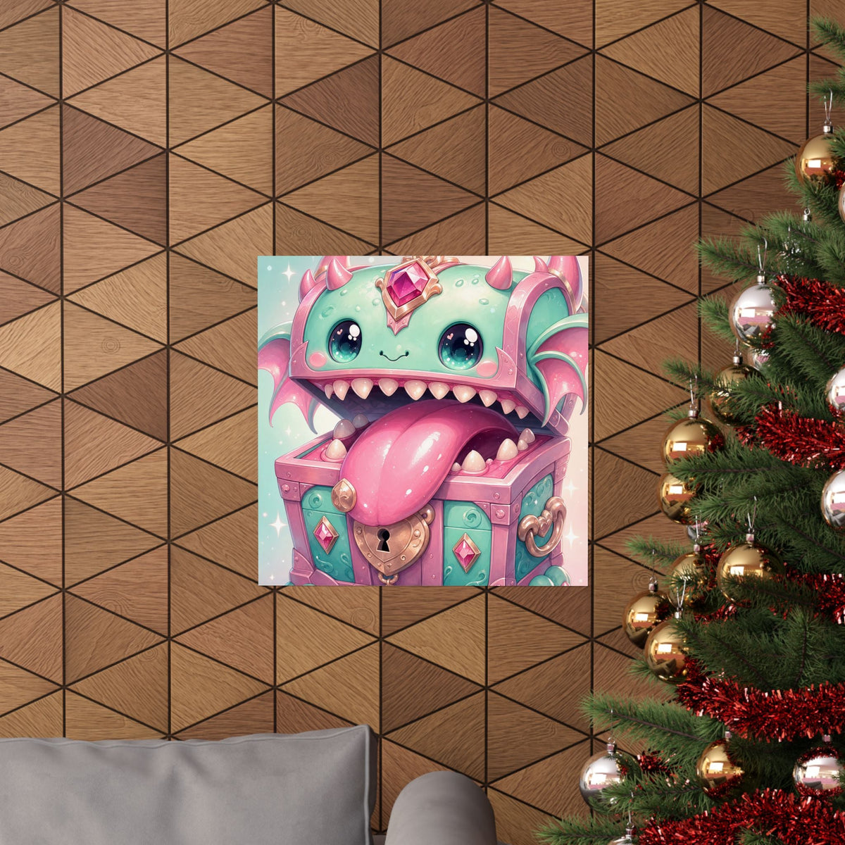 Cute Chest Monster With Tongue - Kawaii Gaming Art Print (Matte Poster) - Moikas