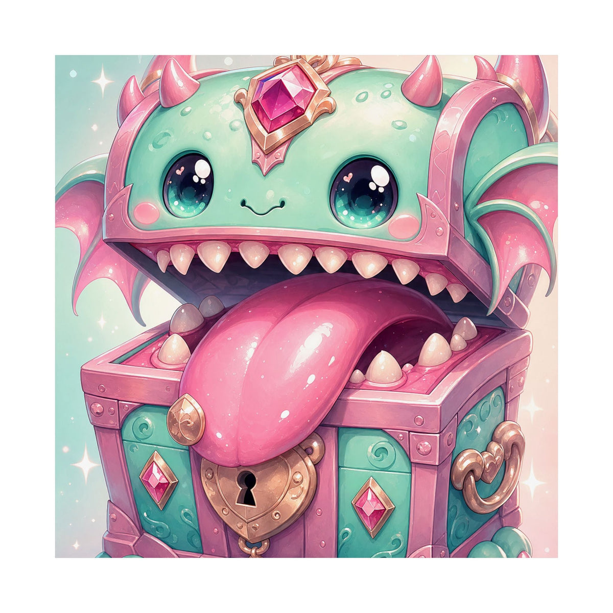 Cute Chest Monster With Tongue - Kawaii Gaming Art Print (Matte Poster) - Moikas