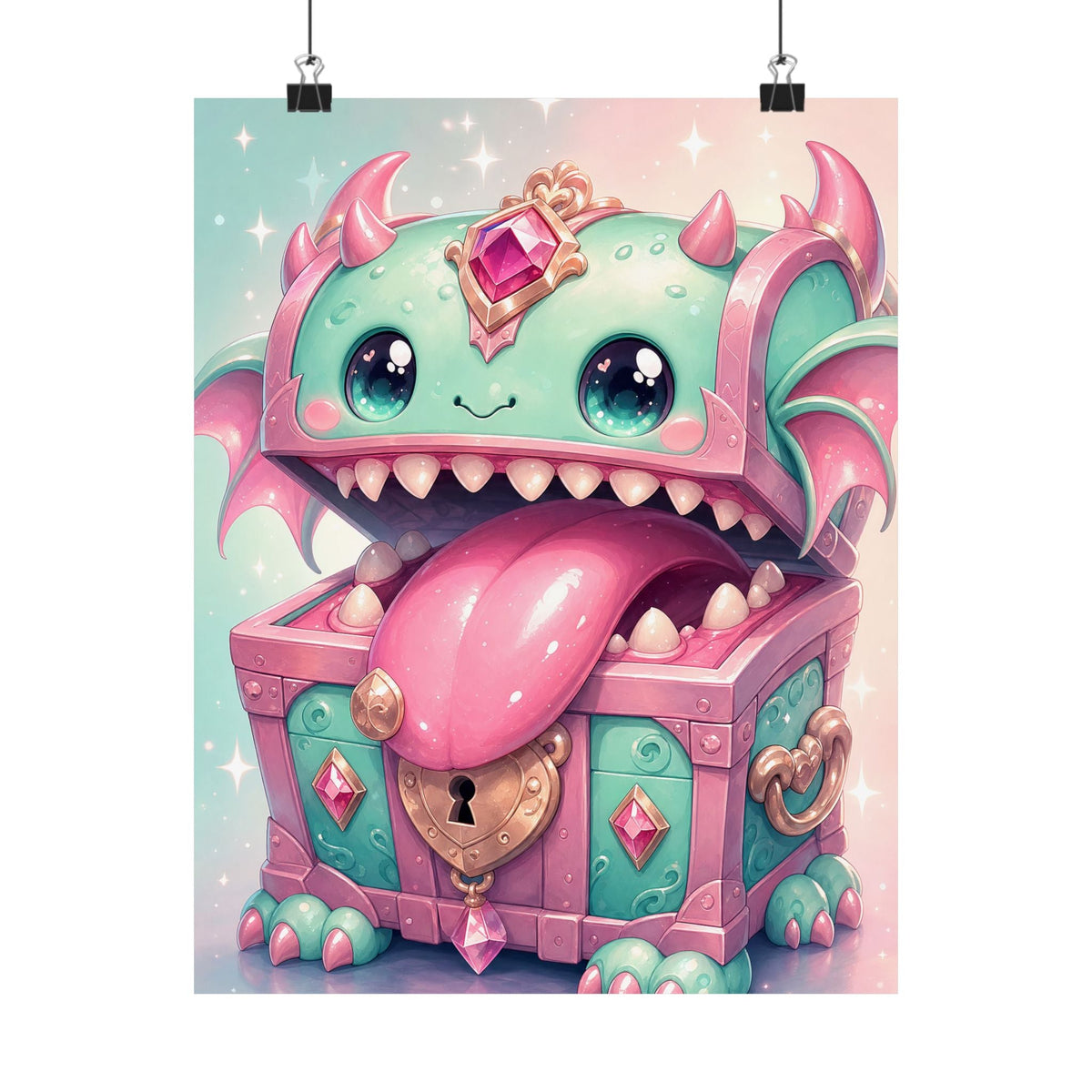 Cute Chest Monster With Tongue - Kawaii Gaming Art Print (Matte Poster) - Moikas