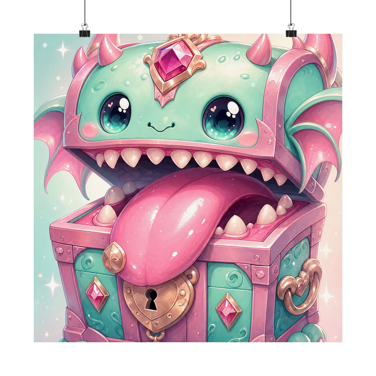 Cute Chest Monster With Tongue - Kawaii Gaming Art Print (Matte Poster) - Moikas