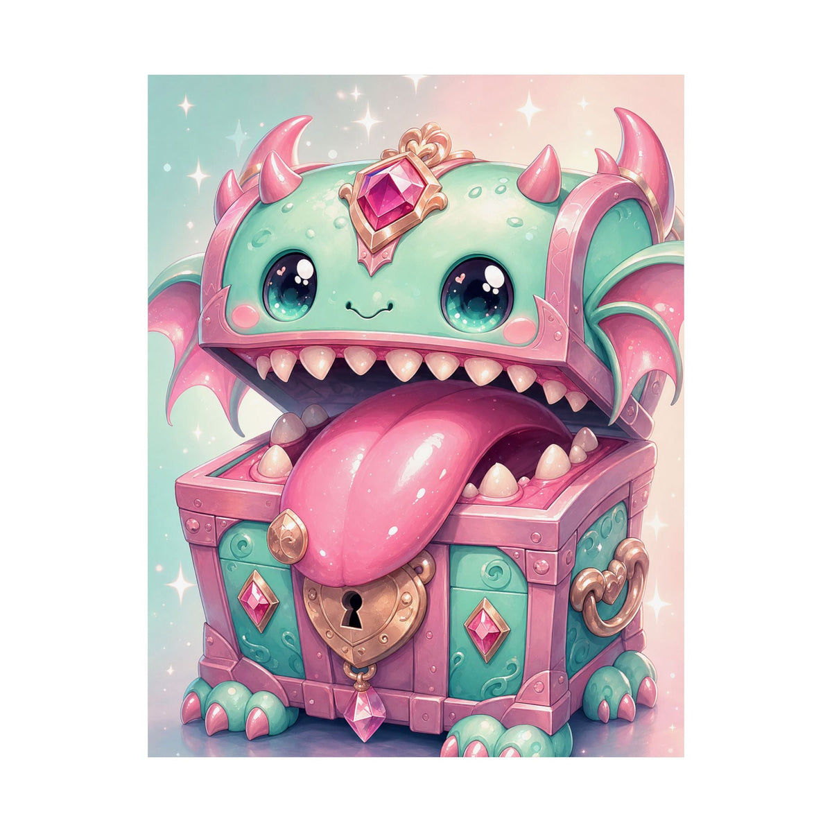 Cute Chest Monster With Tongue - Kawaii Gaming Art Print (Matte Poster) - Moikas