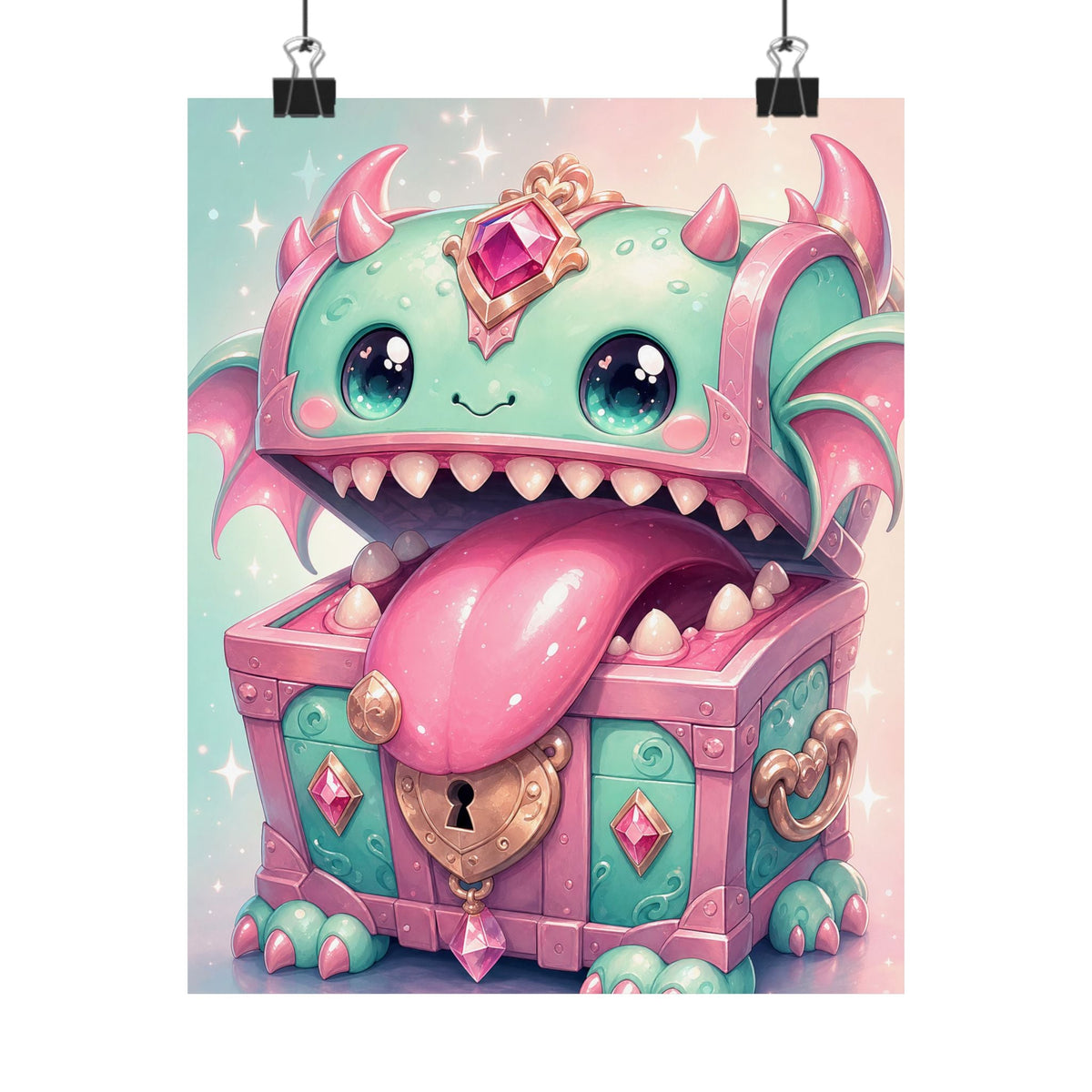 Cute Chest Monster With Tongue - Kawaii Gaming Art Print (Matte Poster) - Moikas