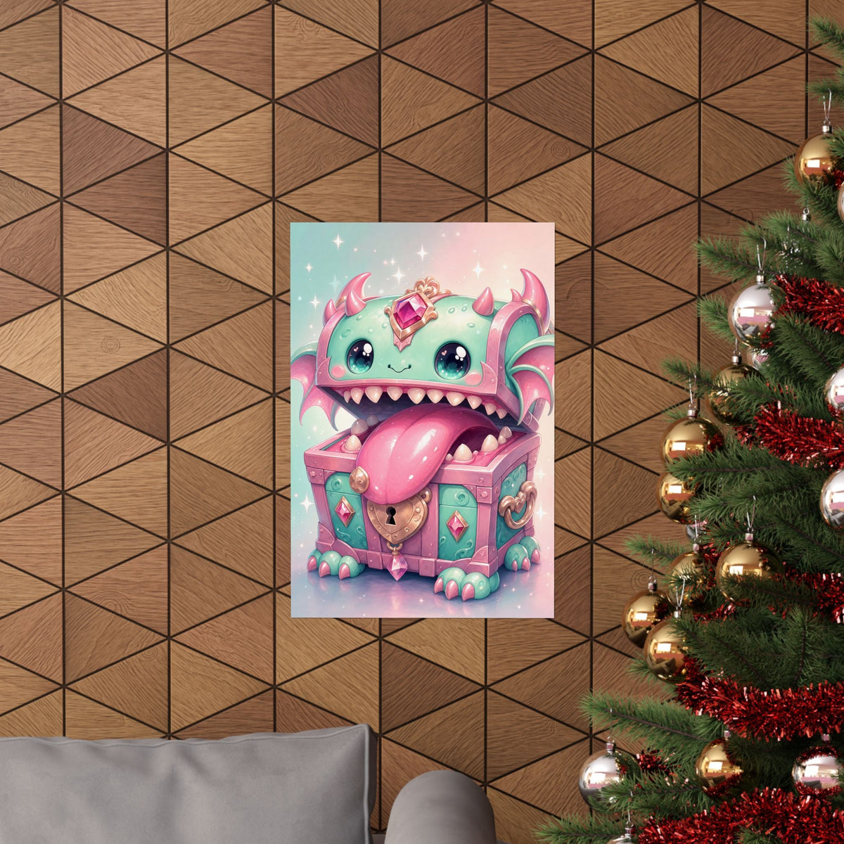 Cute Chest Monster With Tongue - Kawaii Gaming Art Print (Matte Poster) - Moikas