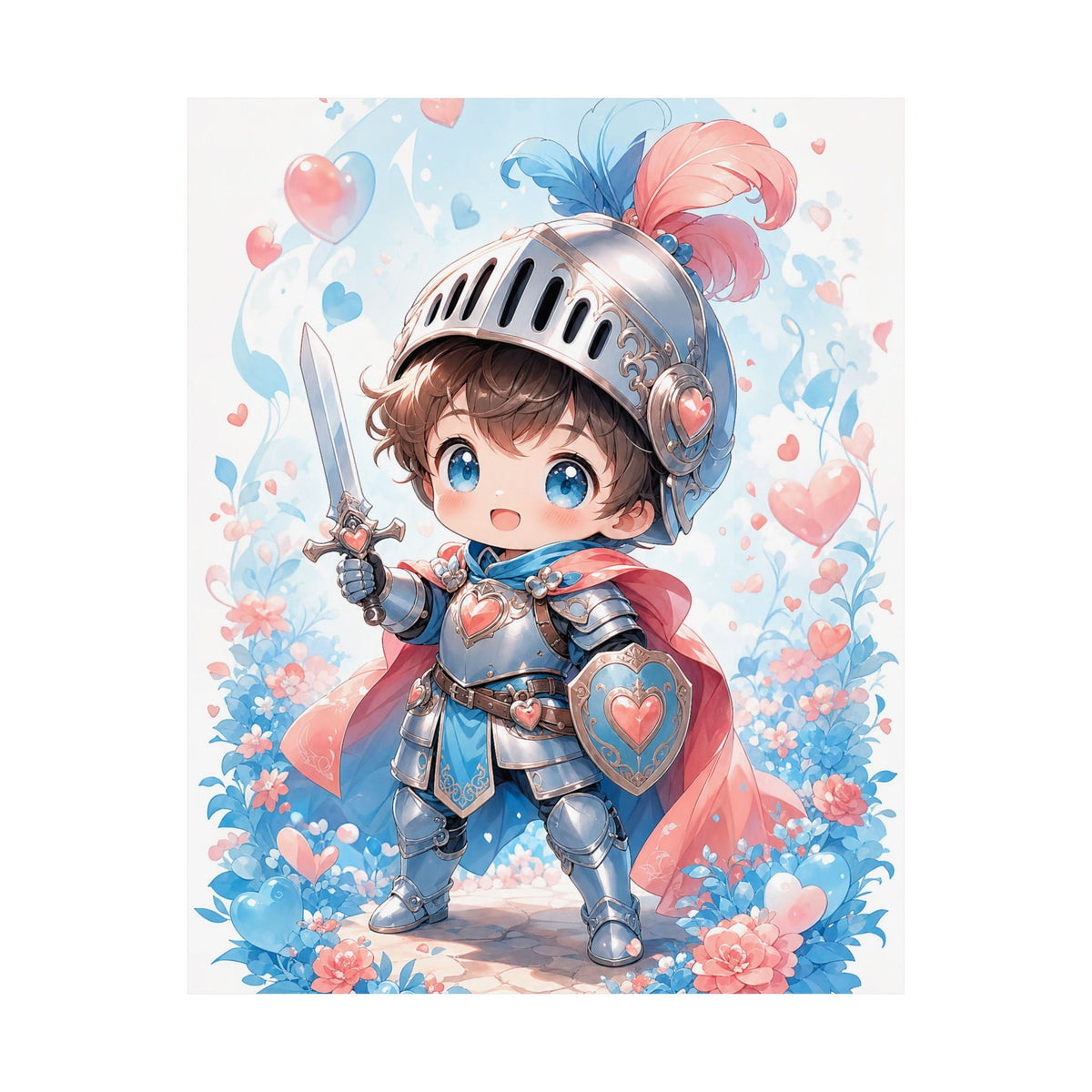 Cute Chibi Knight With Tiny Sword - Kawaii Gaming Art Print (Matte Poster) - Moikas