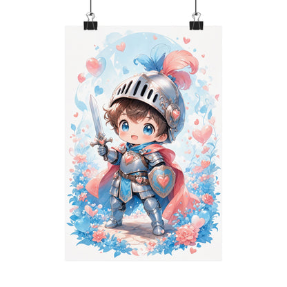 Cute Chibi Knight With Tiny Sword - Kawaii Gaming Art Print (Matte Poster) - Moikas