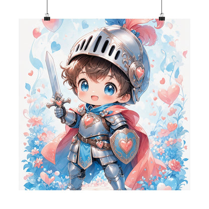 Cute Chibi Knight With Tiny Sword - Kawaii Gaming Art Print (Matte Poster) - Moikas