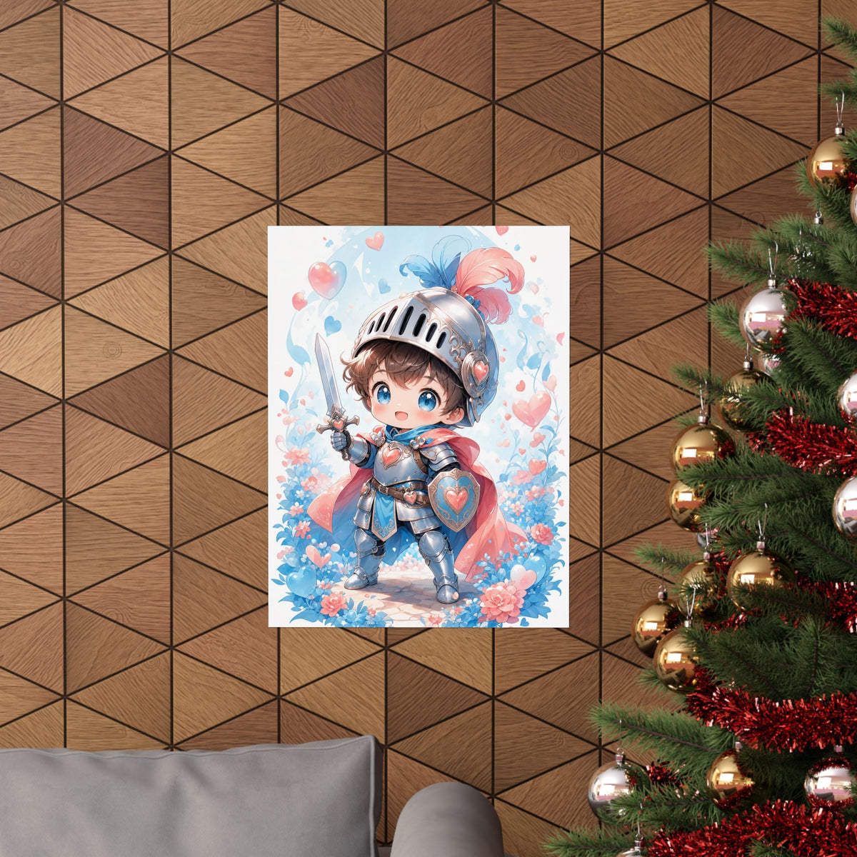 Cute Chibi Knight With Tiny Sword - Kawaii Gaming Art Print (Matte Poster) - Moikas