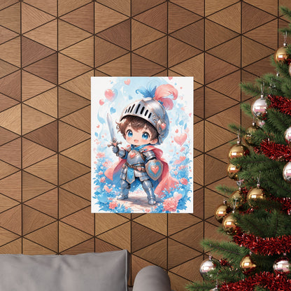 Cute Chibi Knight With Tiny Sword - Kawaii Gaming Art Print (Matte Poster) - Moikas
