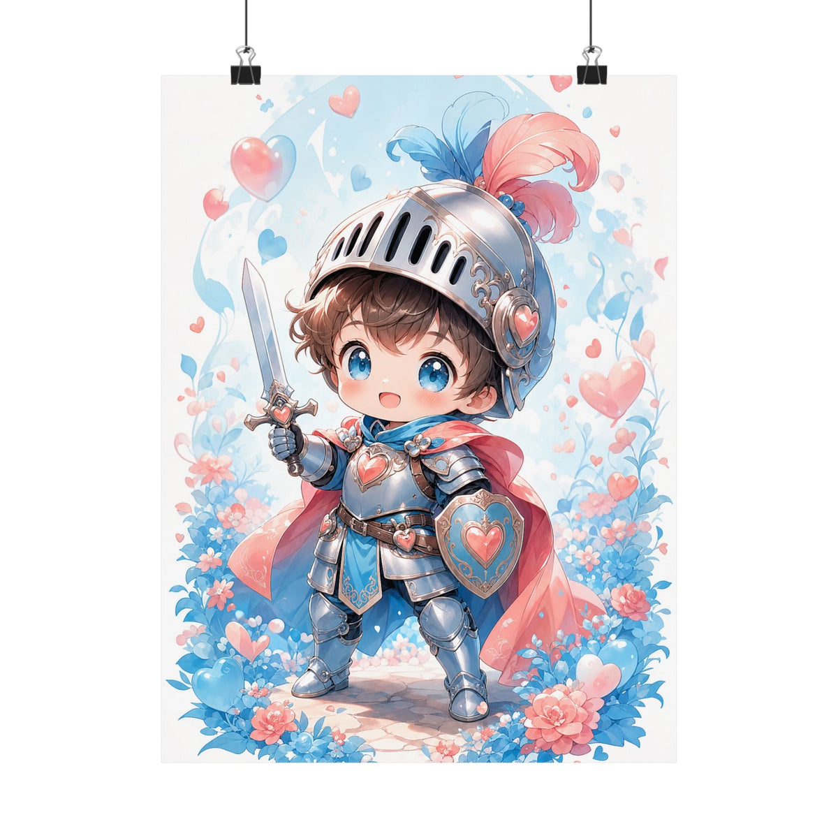 Cute Chibi Knight With Tiny Sword - Kawaii Gaming Art Print (Matte Poster) - Moikas