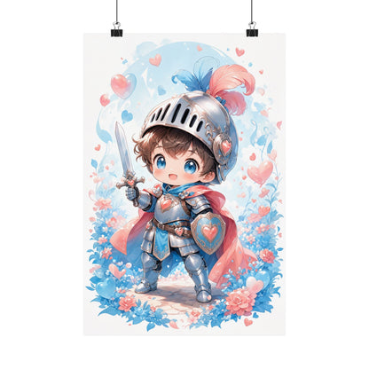 Cute Chibi Knight With Tiny Sword - Kawaii Gaming Art Print (Matte Poster) - Moikas