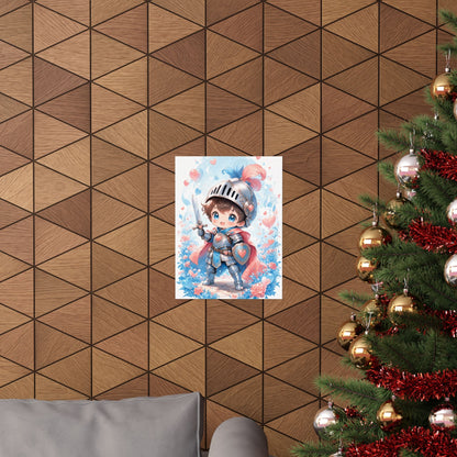 Cute Chibi Knight With Tiny Sword - Kawaii Gaming Art Print (Matte Poster) - Moikas