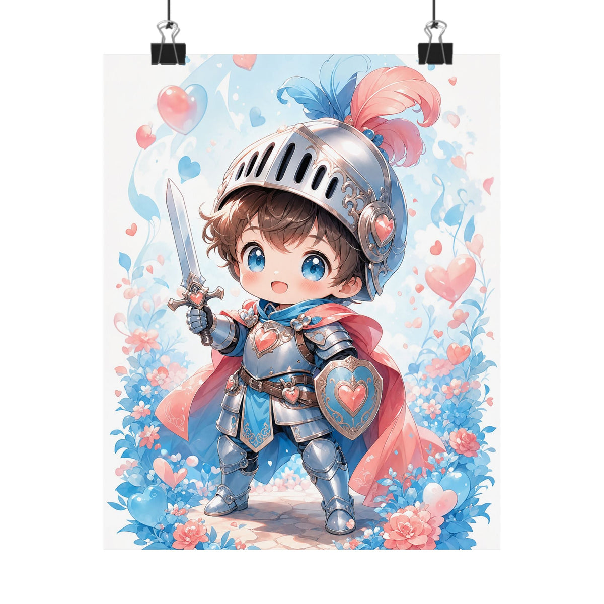 Cute Chibi Knight With Tiny Sword - Kawaii Gaming Art Print (Matte Poster) - Moikas