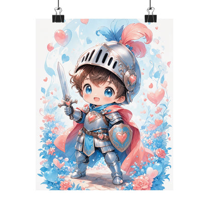 Cute Chibi Knight With Tiny Sword - Kawaii Gaming Art Print (Matte Poster) - Moikas