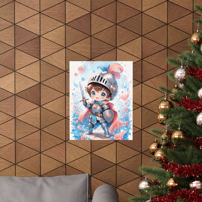 Cute Chibi Knight With Tiny Sword - Kawaii Gaming Art Print (Matte Poster) - Moikas