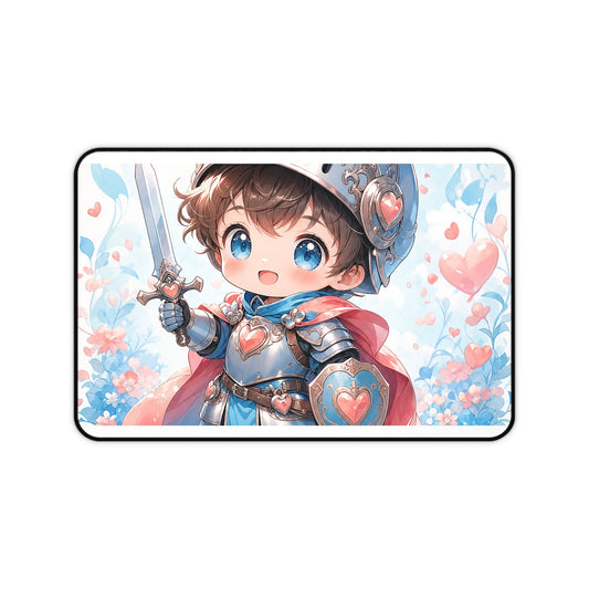 Cute Chibi Knight With Tiny Sword - Kawaii Gaming Gaming Desk Mat - Moikas
