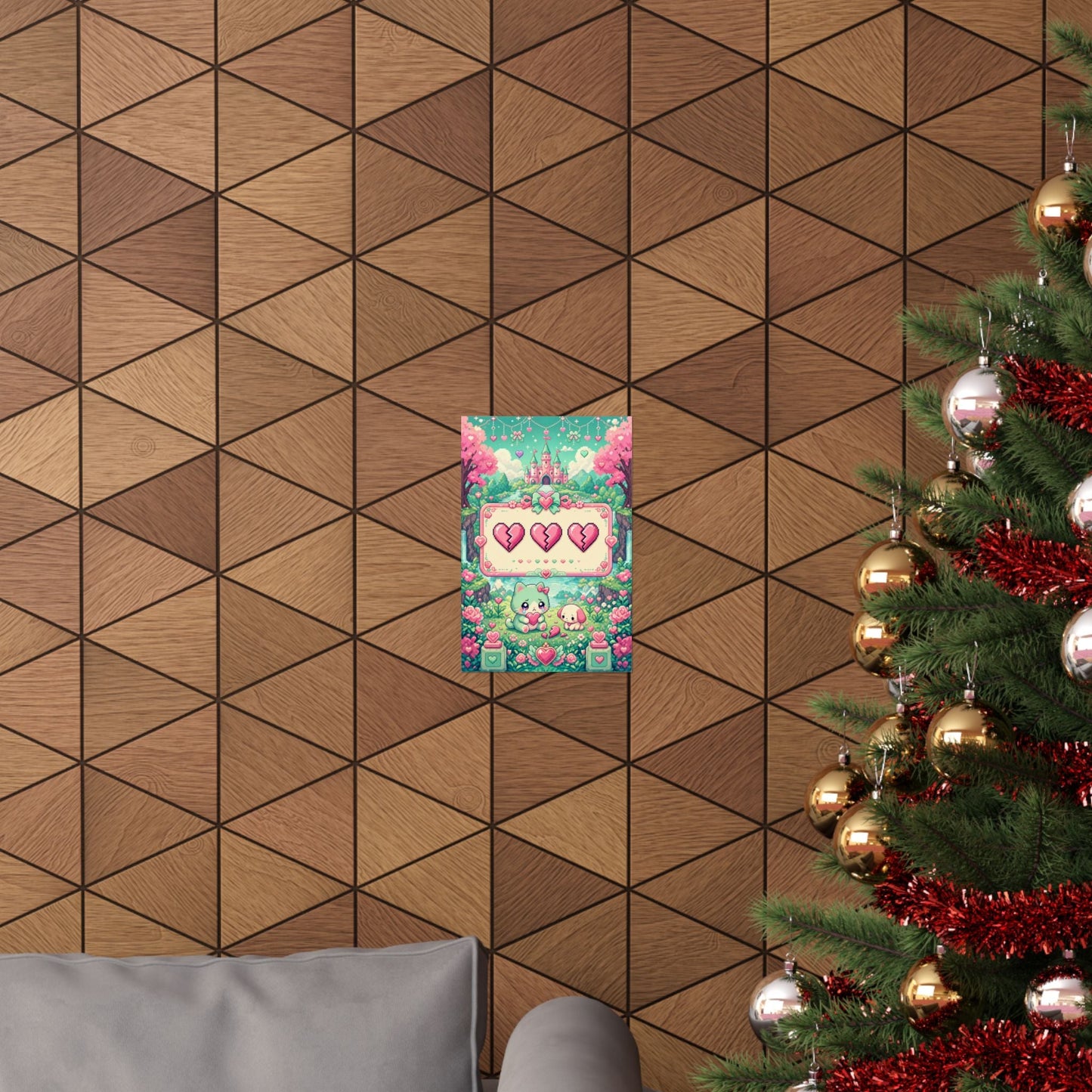 Cute Game Over Screen With Hearts - Kawaii Gaming Art Print (Matte Poster) - Moikas