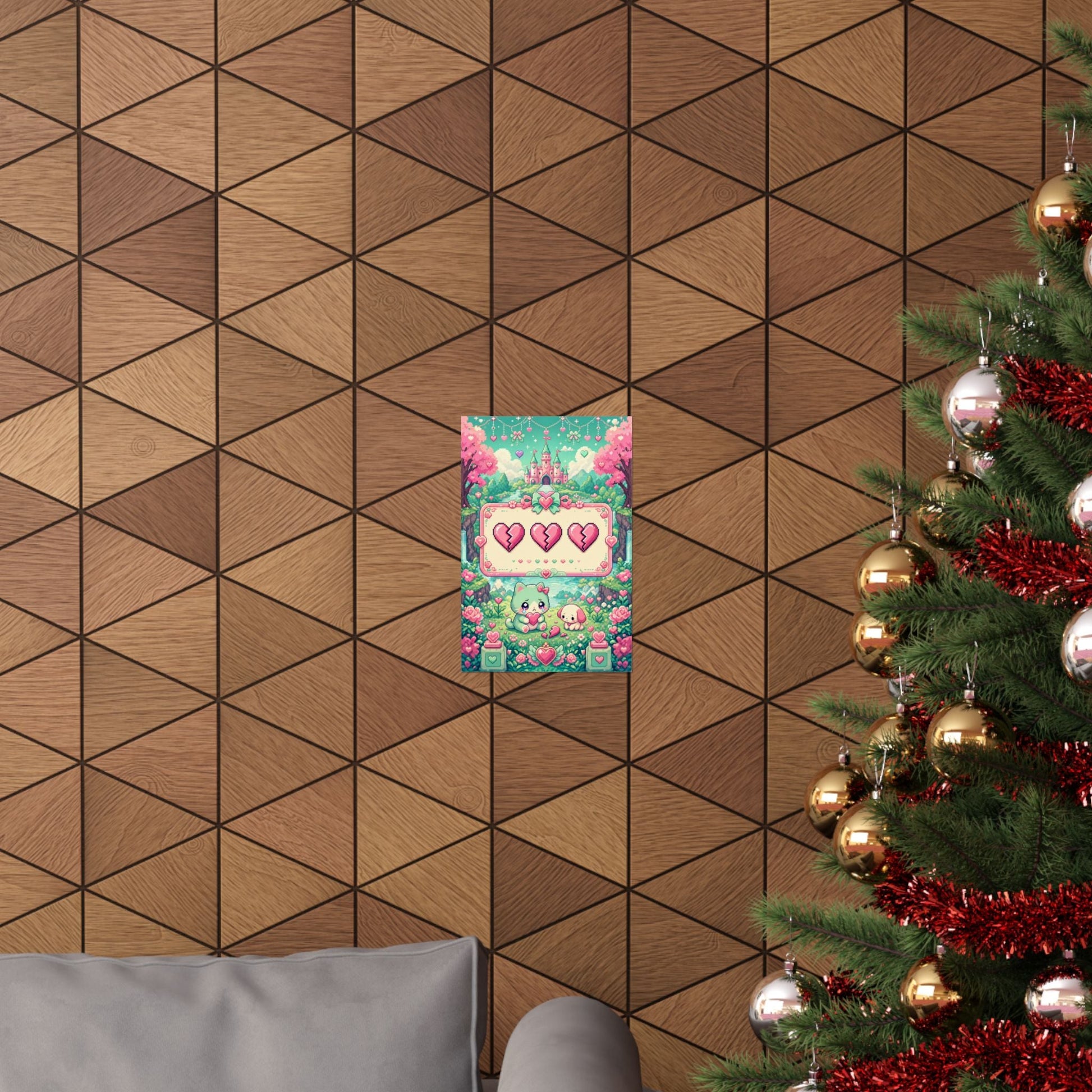 Cute Game Over Screen With Hearts - Kawaii Gaming Art Print (Matte Poster) - Moikas