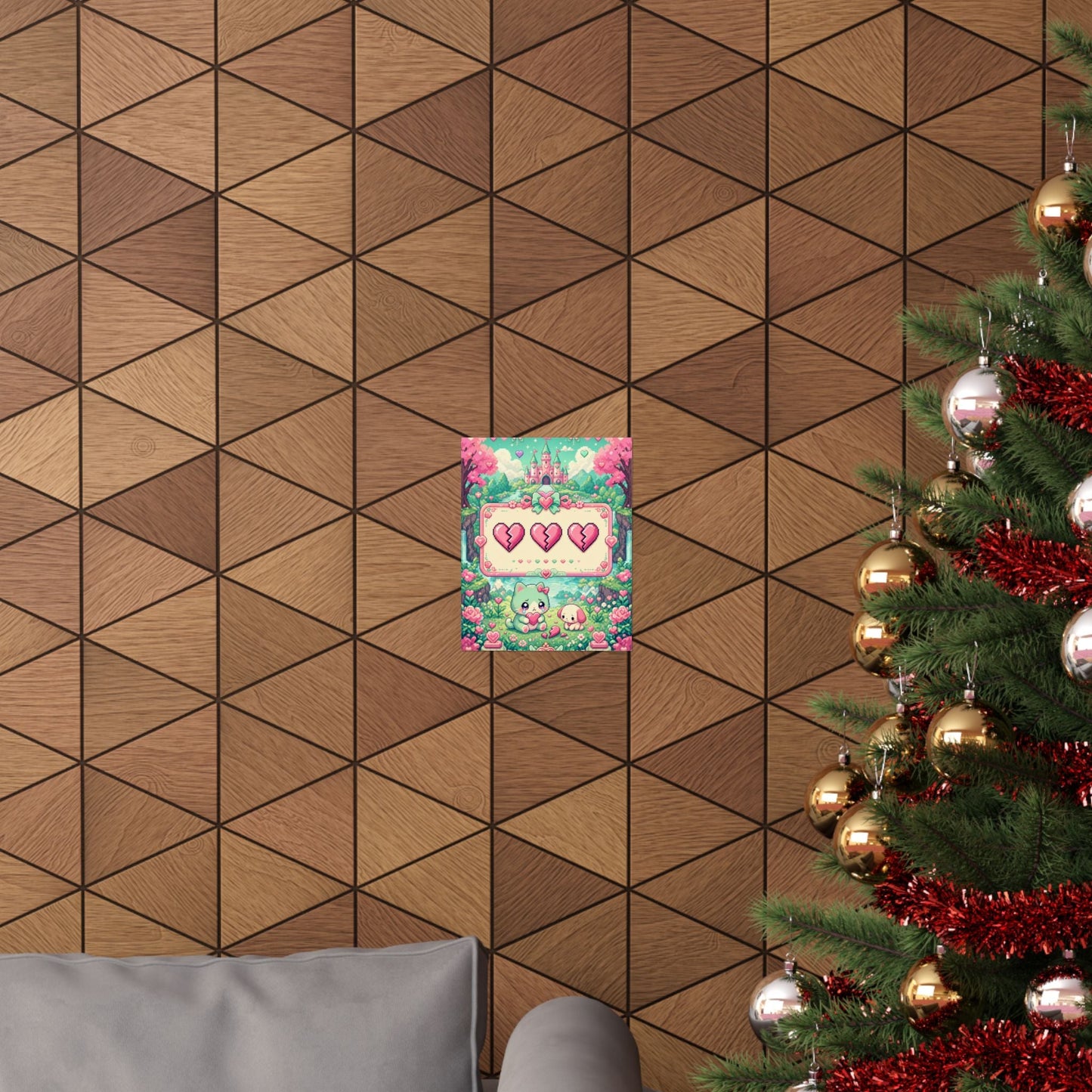 Cute Game Over Screen With Hearts - Kawaii Gaming Art Print (Matte Poster) - Moikas