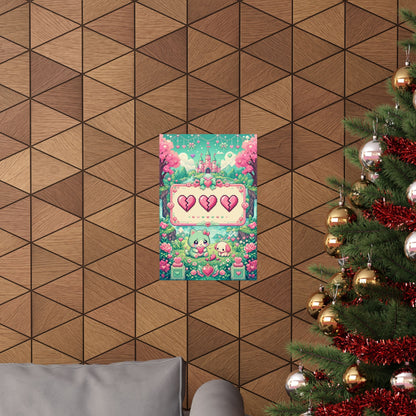 Cute Game Over Screen With Hearts - Kawaii Gaming Art Print (Matte Poster) - Moikas