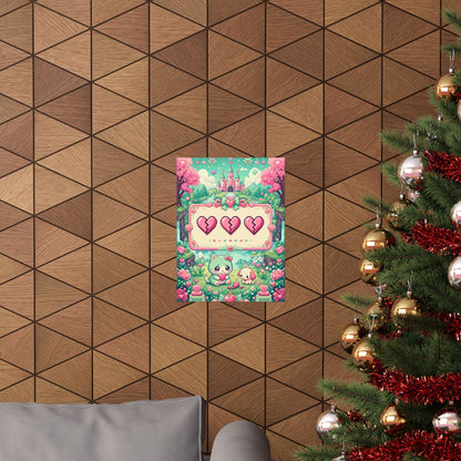 Cute Game Over Screen With Hearts - Kawaii Gaming Art Print (Matte Poster) - Moikas